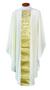 Chasuble ~ 2040
Tailored in a white linen-weave polyester with gold and white satin brocade. 