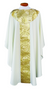 Concelebrant Chasuble ~ 2041 
Tailored in a white linen-weave polyester with  gold and white satin brocade.