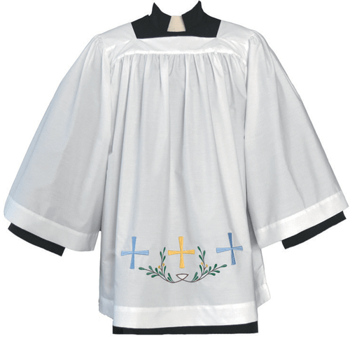 Light weight polyester and combed cotton.  Wash and Wear. Permanent Press. Options for embroidery: multi color, silver, or gold. Please select option. Available in S,M,L and XL.
