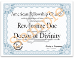 Example of Online Doctor of Divinity Degree available from the American Fellowship Church
