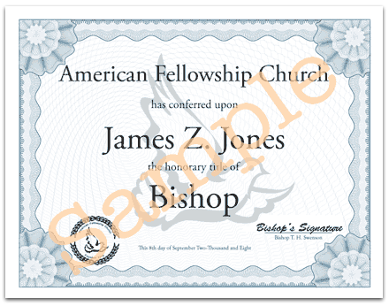 Special Title Certificate from the American Fellowship Church