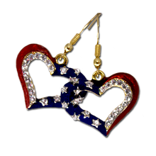 Red and blue enamel adorned with white Swarovski crystals in the shape of a heart.