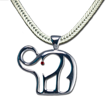 Election season is coming! gold-plate or silver-plate neckslide/pendant in the shape of an elephant (chain not included). The elephant eye is a red Swarovski crystal.