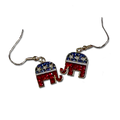 Red, White and Blue Crystals with White Enamel Stars elephant earrings in the Republican logo colors. (Euro wire).