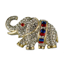 This truly unique piece (1.5") elephant brooch features Baguete cut red, white and blue crystals.