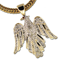 This beautiful Eagle Neckslide is adorned with diamond like Swarovski crystals and makes a great statement!  (Size: Approx. 2.5"h x 1.75"w, goldplate). Chain not included.