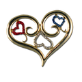 This patriotic heart pin includes a unique scroll design with Red, White and Blue crystals.(Approx.  2"w x 1.25"h)