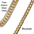 Gold and silverplate chains in Omega, round and box chain styles. All Chains are 15" adjustable to 19".