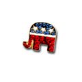 Red, white and blue crystals with white enamel stars make this Republican logo lapel pin a nice accent on a jacket. Aprrox: 0.50".
