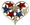 A collage of red, white and blue crystal stars are featured and embedded in the shape of a heart.