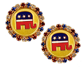 Cloisonne earrings surrounded by red, white and blue Swarovski Crystals in goldplate and featuring the Republican logo. Size: 0.75". 