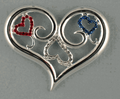 Heart with Scrolls and Crystals Brooch/Pin - Silver