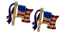 American Flag Crystal Earrings  Blue and white crystals and enamel in gold-plate Size: Flagpole - ¾” and flag ½”