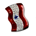 Diamond-like Swarovski crystals with red enamel and a blue star Service Banner brooch/pin.