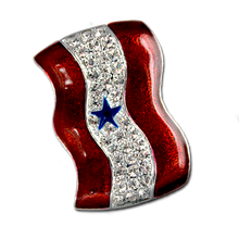 Diamond-like Swarovski crystals with red enamel and a blue star Service Banner brooch/pin.
