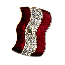 Diamond-like Swarovski crystals with red enamel and a gold star Service Banner brooch/pin. Size: 1" x 1.5"