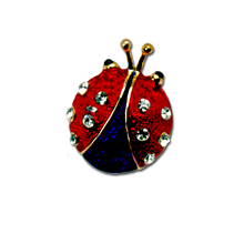 Red and Blue Enamel and Diamond-like Swarovski Crystals. Approx 1".