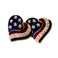 Heart shaped earrings in patriotic red, white and blue enamel with diamond like Swarovski crystals. Gold-plate.