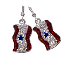 Diamond-like Swarovski crystals with red enamel and a blue star Service Banner earrings. Silver-plate. (Pierced Only)
