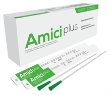 Amici Plus Male Intermittent Catheter with Smooth Low-Profile Eyelets - 14 French, Box of 100