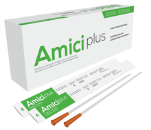 Amici Plus Male Intermittent Catheter with Smooth Low-Profile Eyelets - 16 French, Box of 100