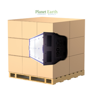 Ten FOHSE O6i LED grow lights stacked on a wooden pallet inside cardboard shipping boxes.