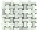 Marble Basketweave Tile in White Statuary and Blue Gray Honed