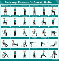 30 Chair Yoga Exercises Stretches for Sewist Crafter Knitter Artist Beginner  Poster and Instructions