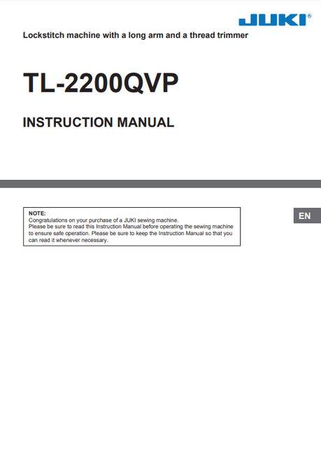 Juki TL-2200QVP Sewing machine PDF instruction manual in English