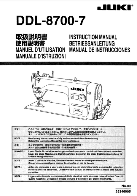 Juki DDL-8700-7 Industrial Sewing machine PDF Service Manual in English