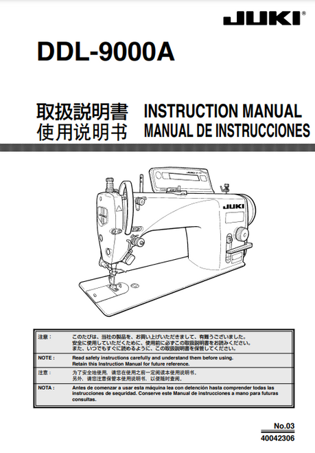 Juki DDL-9000A Industrial Sewing machine PDF Service Manual in English