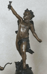 Eros Cupid with Torch garden statue, 21" H x 11" W.