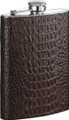 Handcrafted Hip Flask Brown Leather Wrapped Exotic Print - 8 oz.