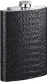 Handcrafted Hip Flask Black Leather Wrapped Exotic Print - 8 oz.