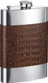 Handcrafted Cognac Hip Flask Brown Leather Wrapped Exotic Print - 8 oz.