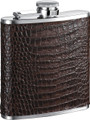 Handcrafted Hip Flask Brown Leather Wrapped Exotic Print - 6 oz.