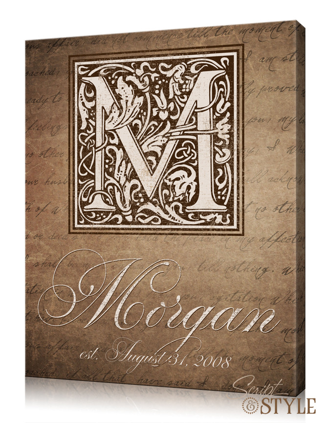 Family Name Canvas Wall Art With Monogram