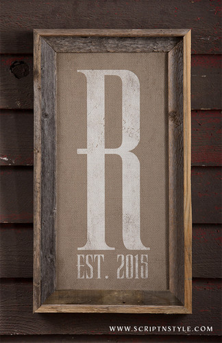 burlap monogram sign