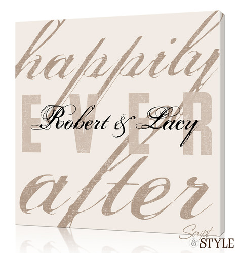 Personalized Happily Ever After Canvas Wall Art, Cream