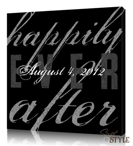 Personalized Happily Ever After Canvas Wall Art, Black