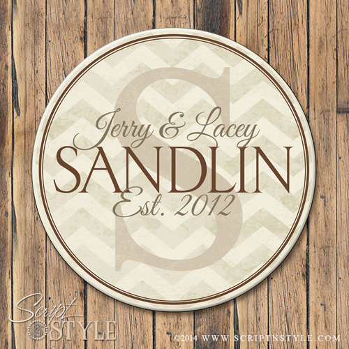 Chevron family name sign/Cream-Tan