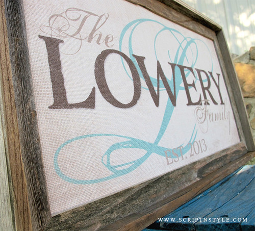 burlap family established sign