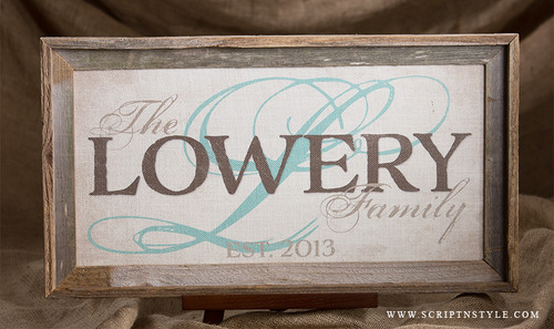 burlap family name sign