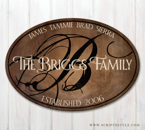 wooden family established sign