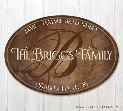 oval wood family name sign