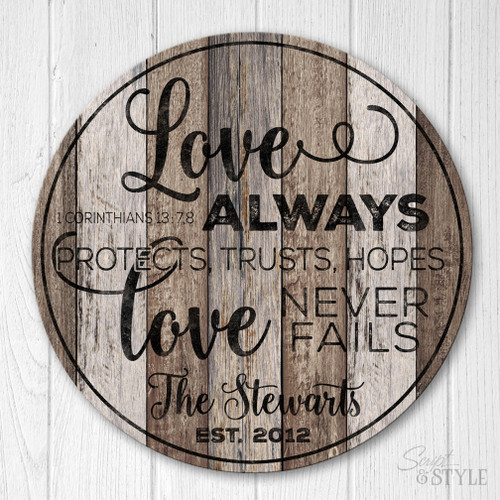distressed wood established sign