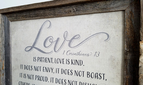 Personalized 1 Corinthians 13 Burlap Sign