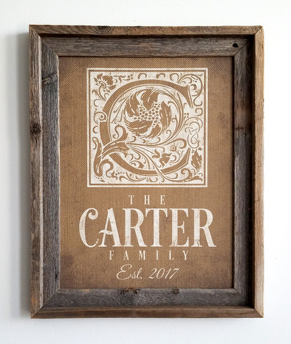 Personalized burlap monogram sign