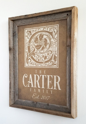 Personalized burlap monogram sign