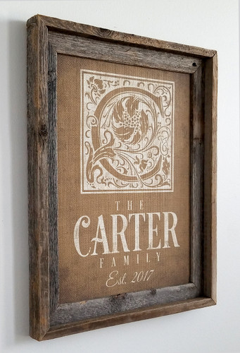 Burlap family sign